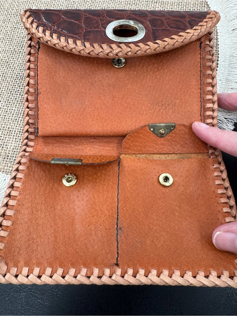 Vintage Genuine Alligator Crocodile Skin Trifold Wallet Coin Purse Whipstitch